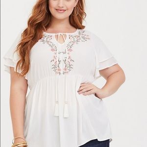 Torrid White Floral Peasant Top Size 1